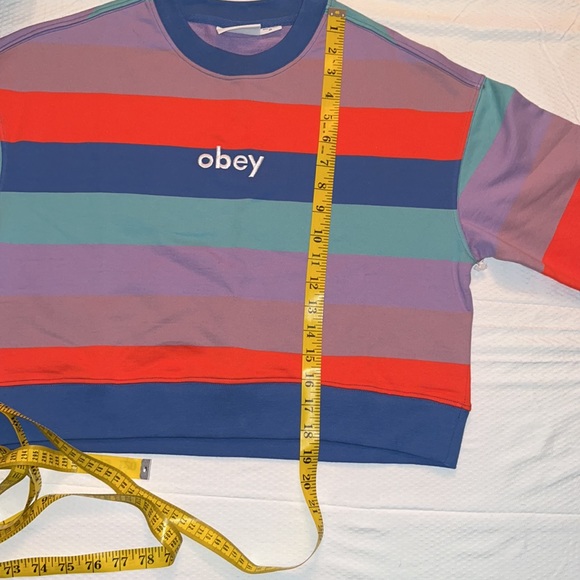 NWT Obey Striped Crewneck Sweatshirt XS - Picture 6 of 7